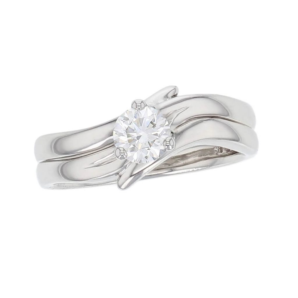 round cut solitaire diamond engagement ring, platinum, designer, handmade by Faller, hand crafted, betrothal, promise, precious jewellery, jewelry, GIA certified, bridal set, hand crafted, duet rings, wedding ring
