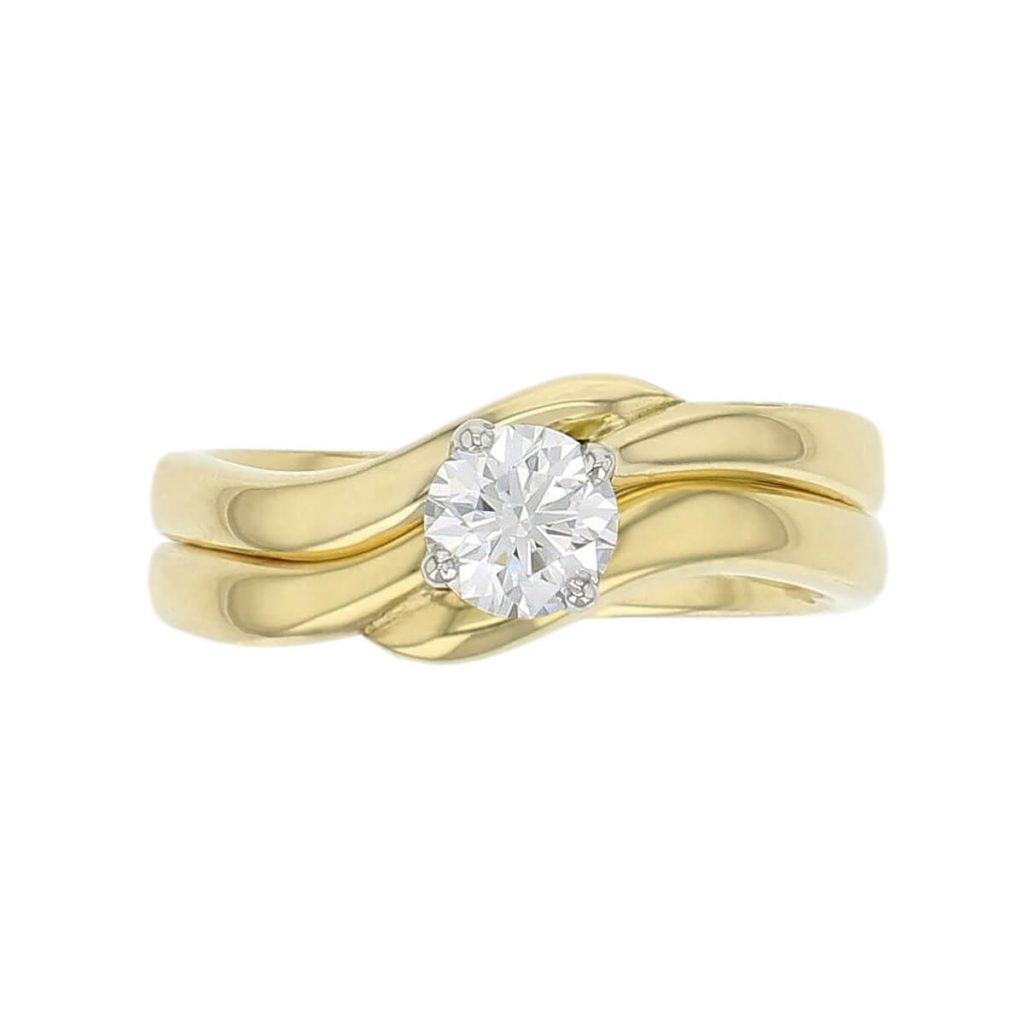 round cut solitaire diamond engagement ring, platinum, 18ct yellow gold, designer, handmade by Faller, hand crafted, betrothal, promise, precious jewellery, jewelry, GIA certified, bridal set, hand crafted, duet rings, wedding ring