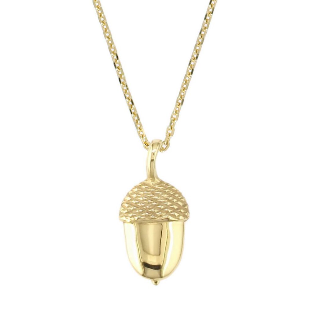 18ct yellow gold large acorn pendant and chain