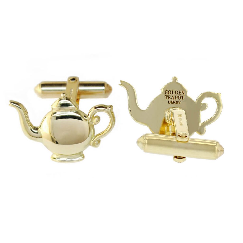 Faller 18ct yellow gold Teapot cufflinks with back view