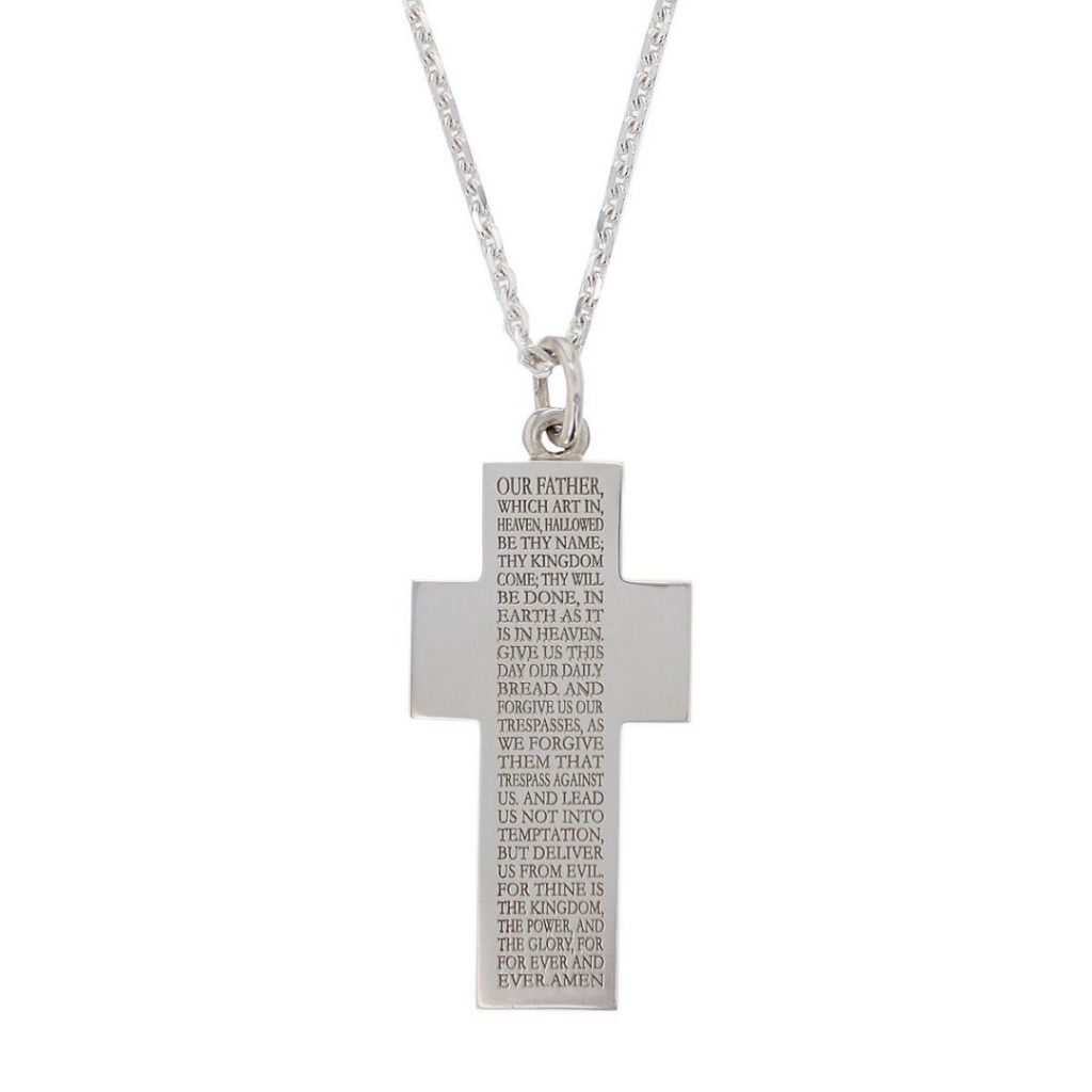 Our Father Prayer cross solid sterling silver pendant and chain