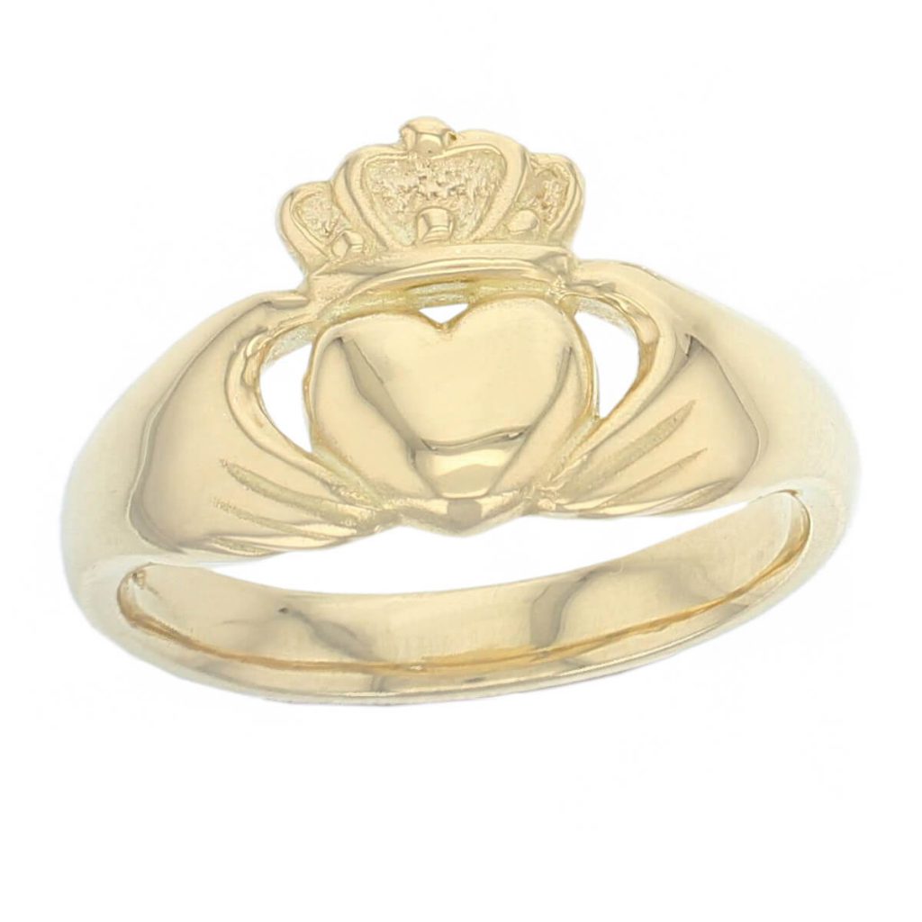mens large 18ct yellow gold claddagh ring
