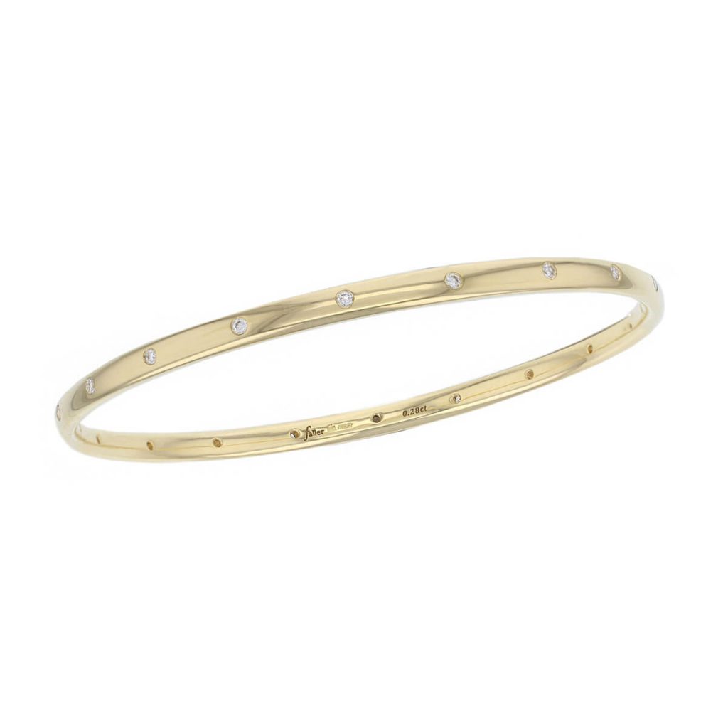 solid diamond set 18ct yellow gold ladies bangle designer, handmade by Faller, hand crafted, precious jewellery, jewelry, hand crafted wristwear, custom made