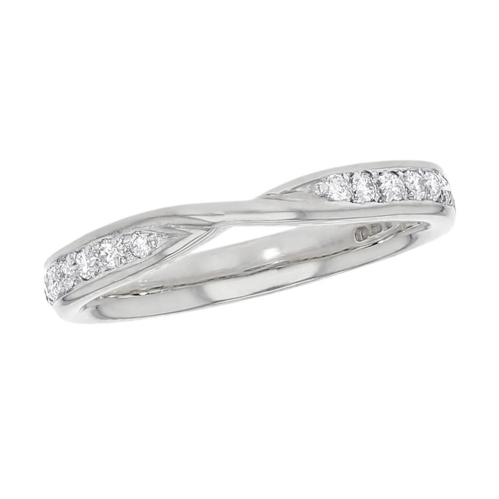 pinched platinum ladies round brilliant cut diamond wedding ring, eternity ring, personalised engraving, court profile, comfort fit, precious jewellery by Faller of Derry/ Londonderry, jewelry, graduated grainset