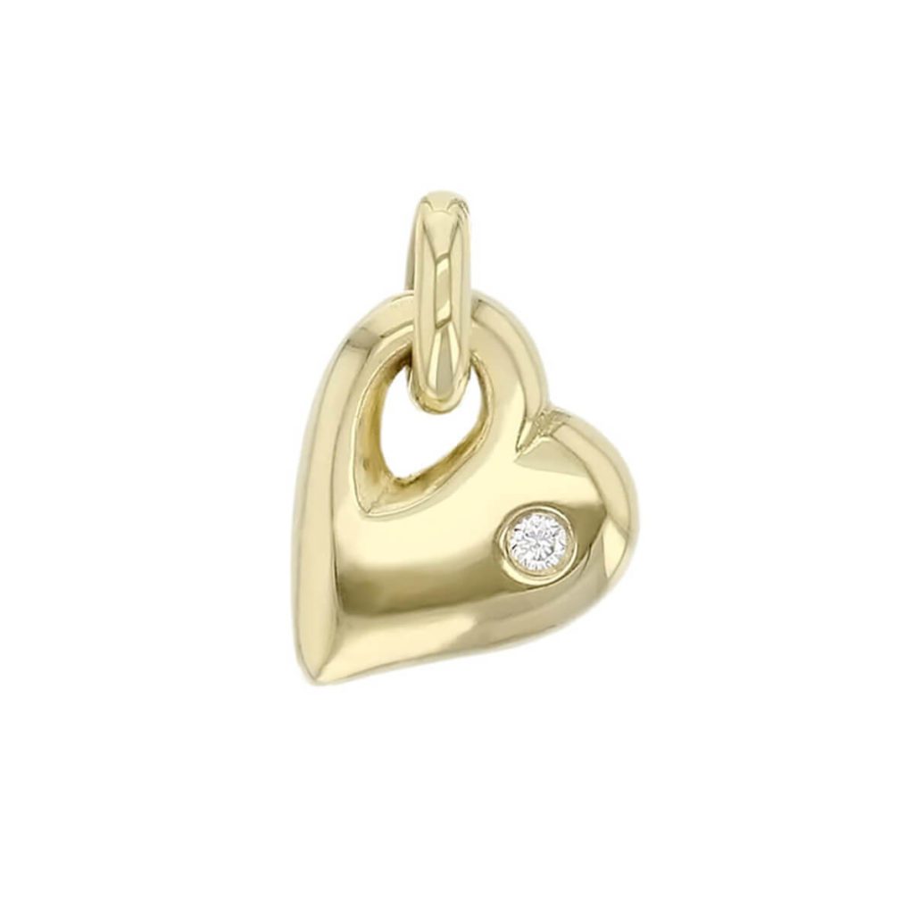 Faller 18ct yellow gold ladies heart pendant with chain, round brilliant cut diamond,18kt, designer, handmade by Faller, Derry/ Londonderry, hand crafted, precious jewellery, jewelry, love