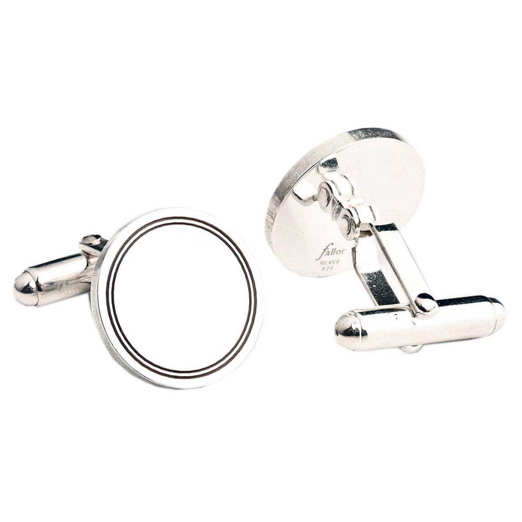 Double line border, sterling round silver cufflinks , plain centre for initial engraving