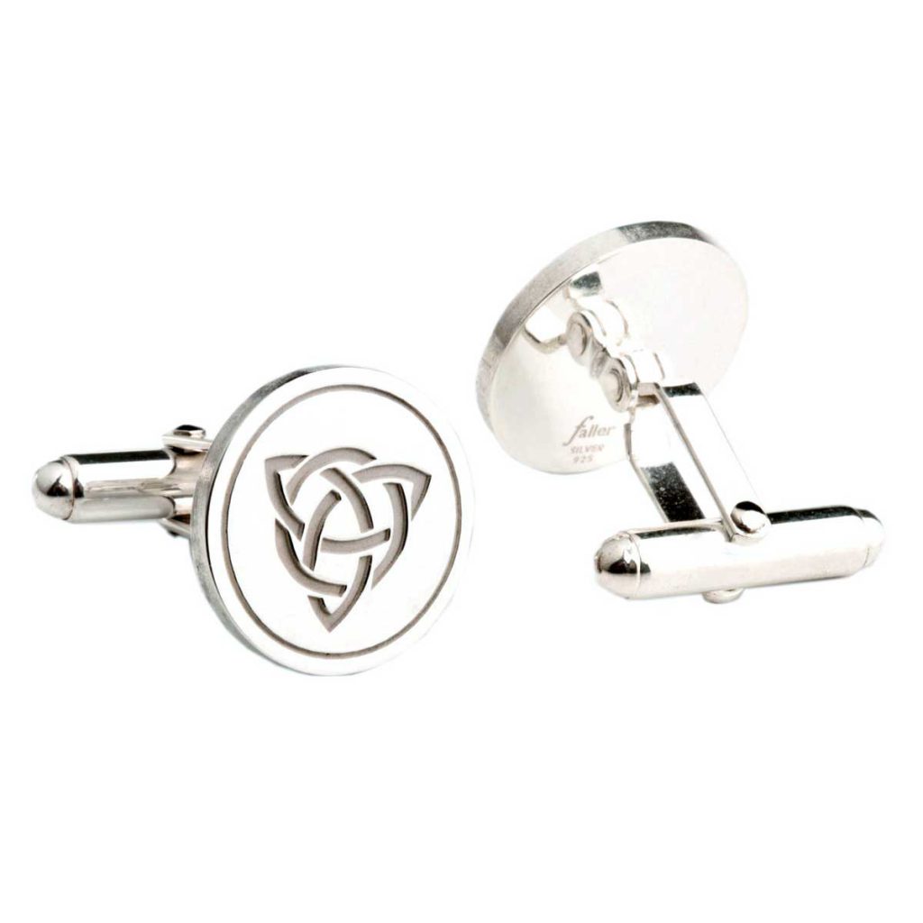 Encircled trinity knot round silver cufflinks