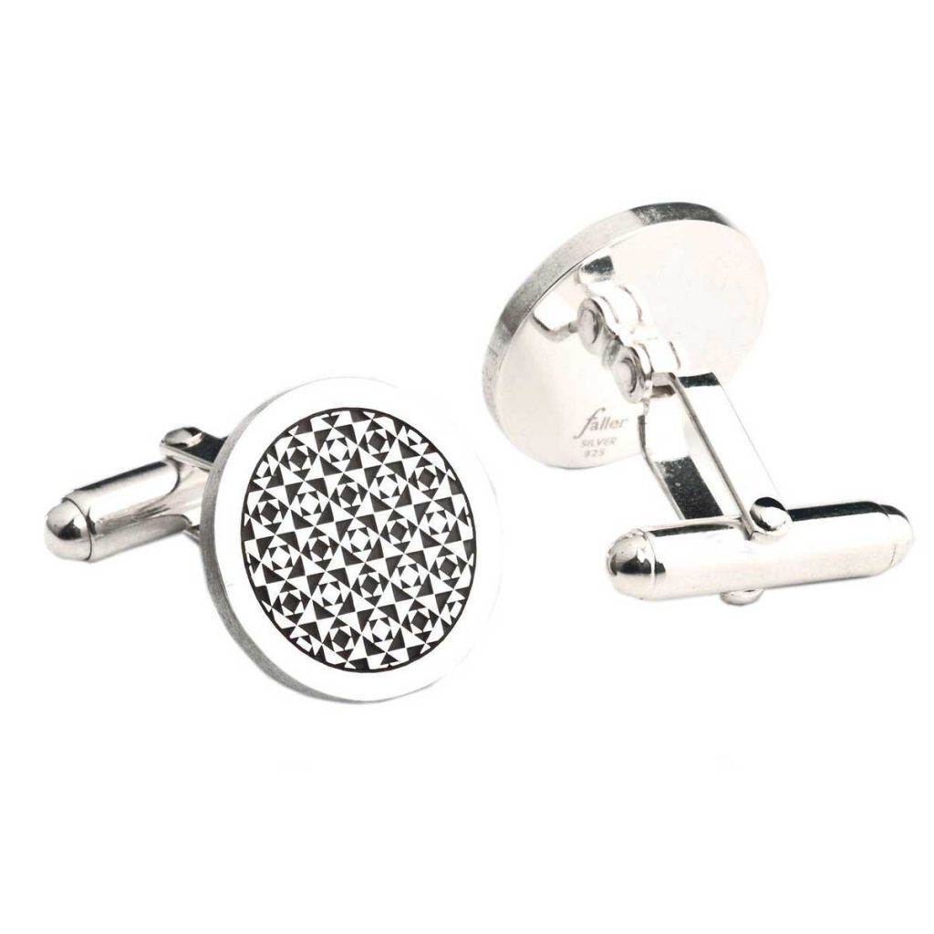 checkered silver round cufflinks,