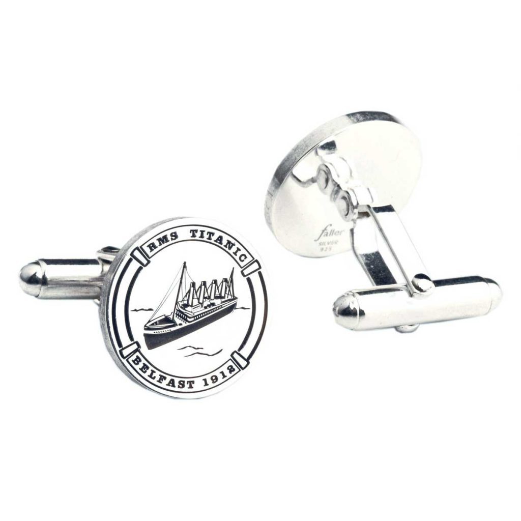 Titanic ship, Belfast, Northern Ireland, silver round cufflinks