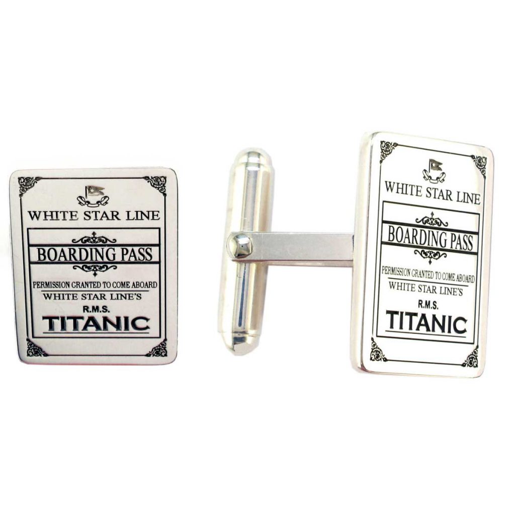 Titanic ship boarding card, white star line, Belfast, Northern Ireland, sterling silver cufflinks