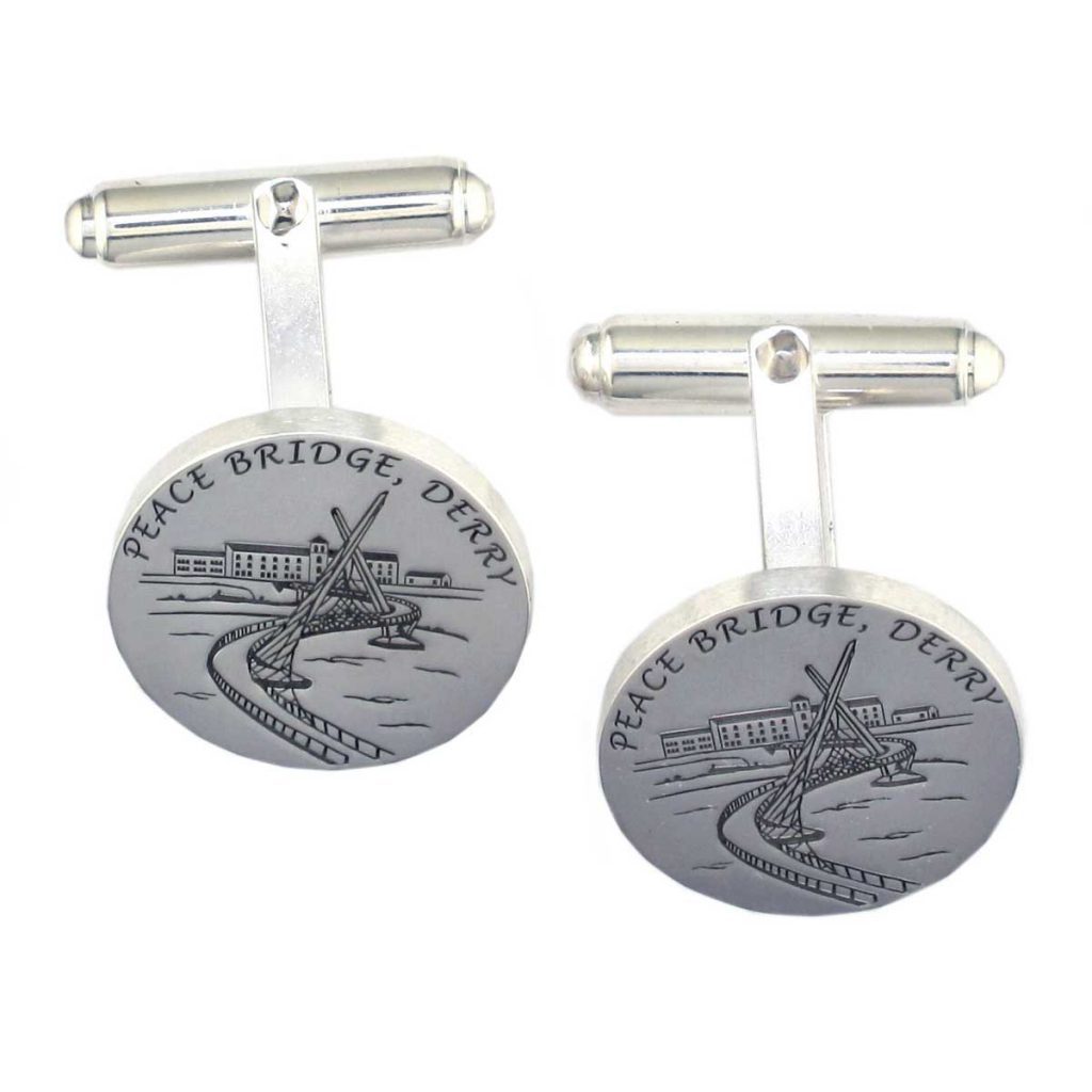 Peace Bridge, Derry / Londonderry round silver cufflinks