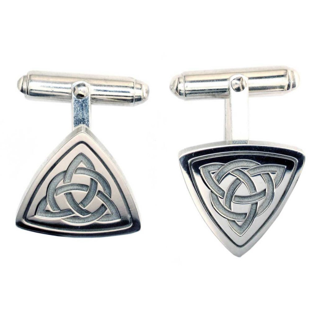 Encircled trinity knot triangular silver cufflinks