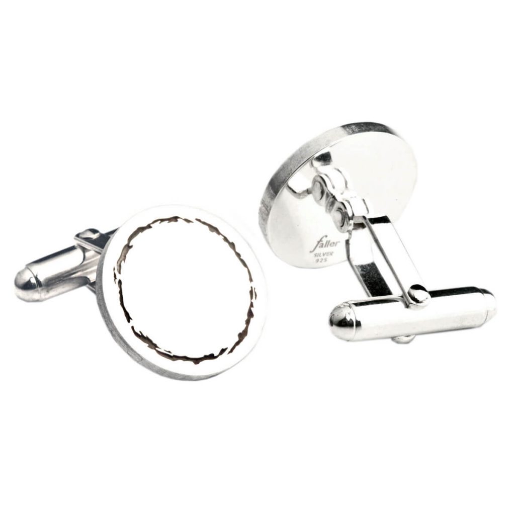 Jagged line border, sterling round silver cufflinks , plain centre for initial engraving
