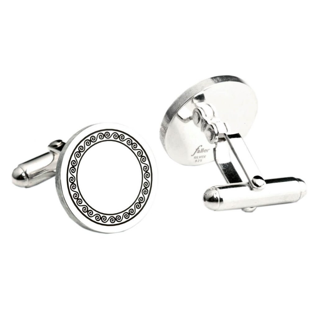 Spiral border, sterling round silver cufflinks , plain centre for initial engraving
