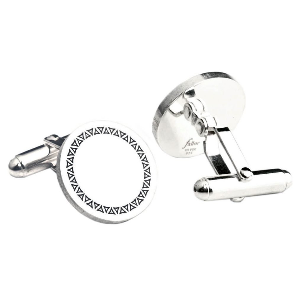 Triangles border, sterling round silver cufflinks , plain centre for initial engraving