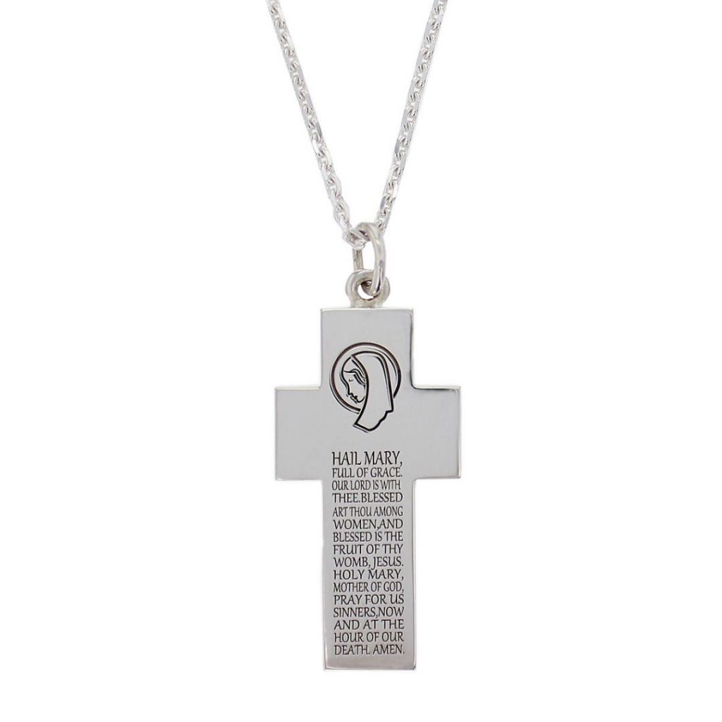 Hail Mary Prayer cross solid sterling silver pendant and chain