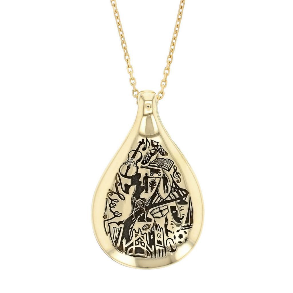 18ct yellow gold drop of derry pendant with chain