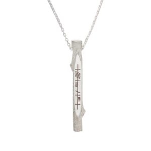 soulmate, anam cara, Faller Ogham ancient script, talisman, oak twig, sterling silver pendant, secret message, celtic runes, Celtic Tree Alphabet, gaelic, hand-made, pillar