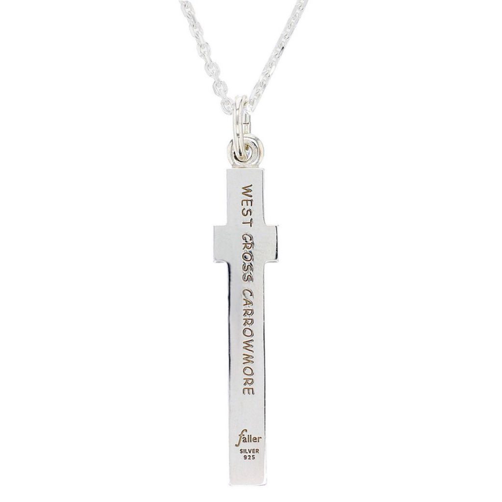 silver West Cross, Carrowmore pendant back view