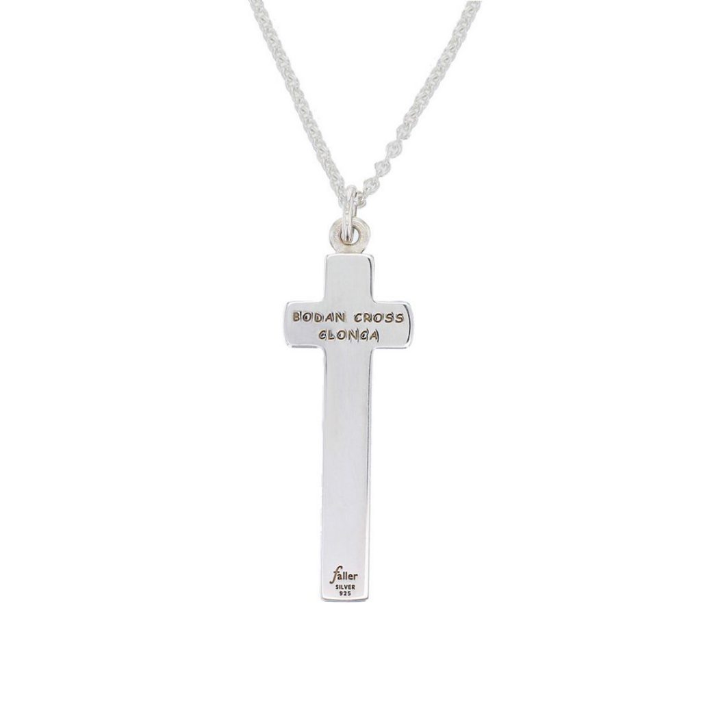 small silver Bodan cross, Clonca pendant back view
