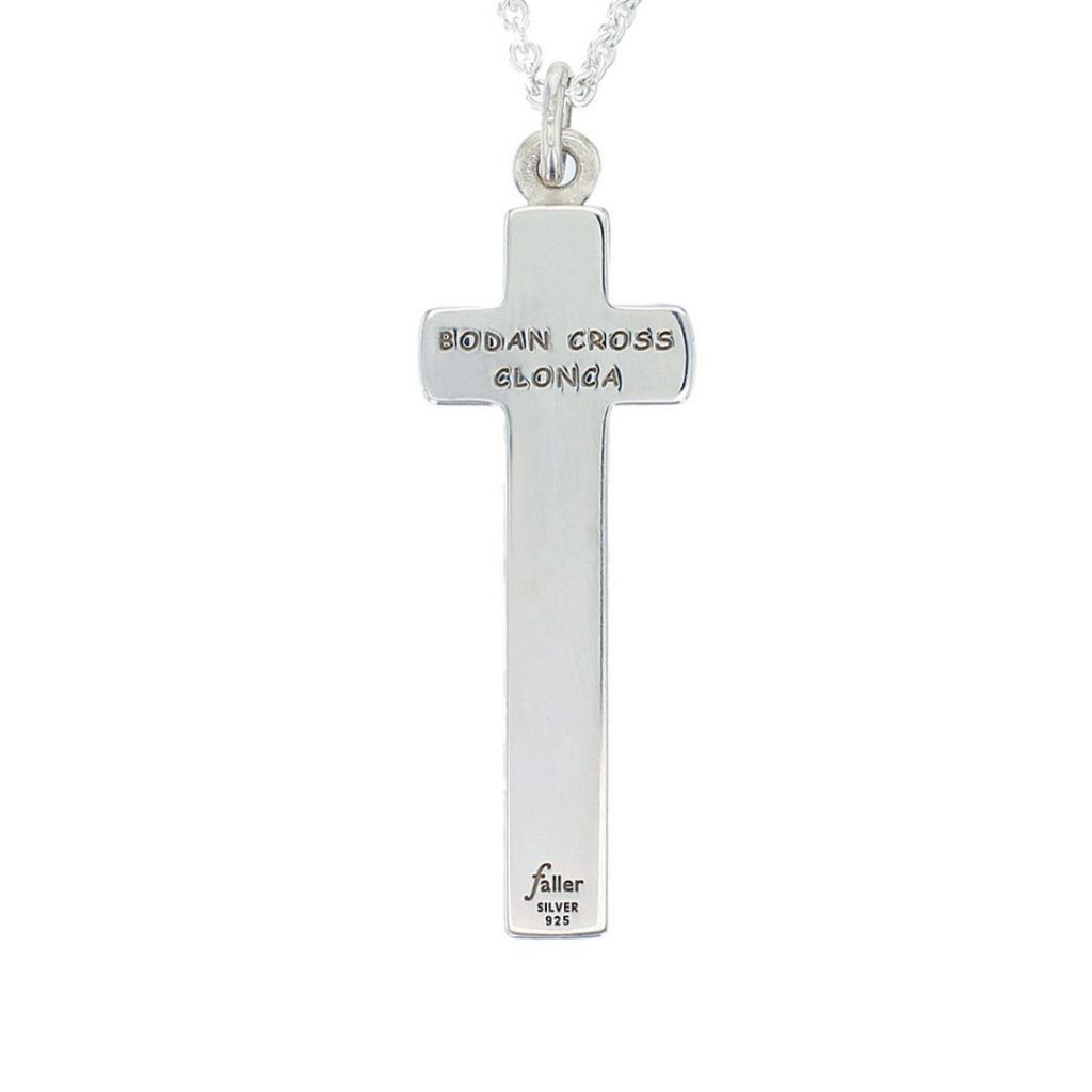large silver Bodan cross, Clonca pendant back view
