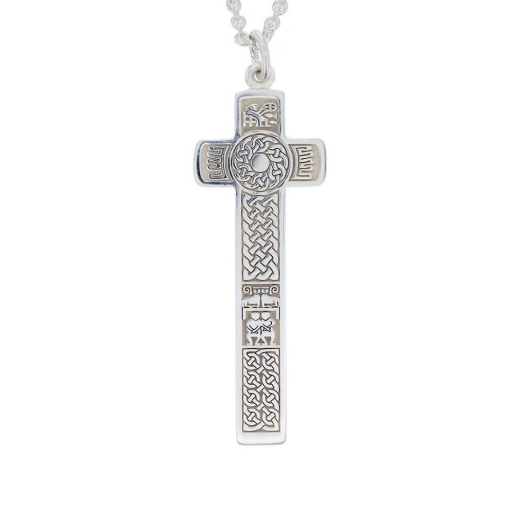 large silver Bodan cross, Clonca pendant with chain