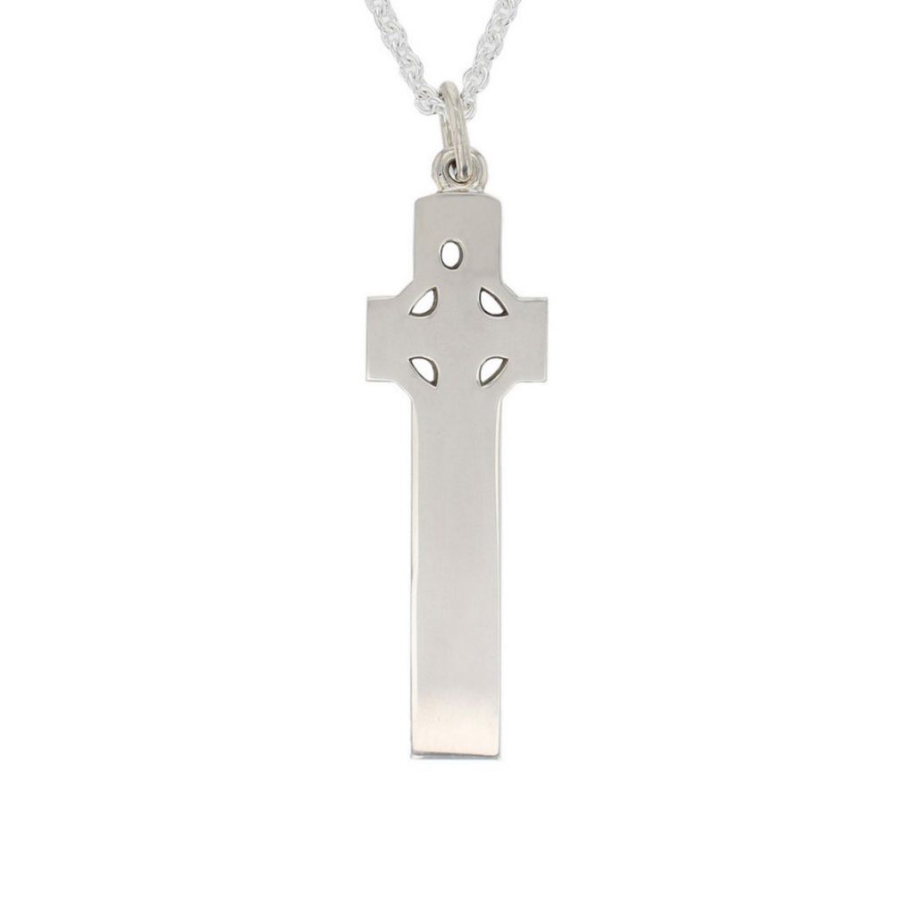 large silver Cooley cross, Moville pendant with chain
