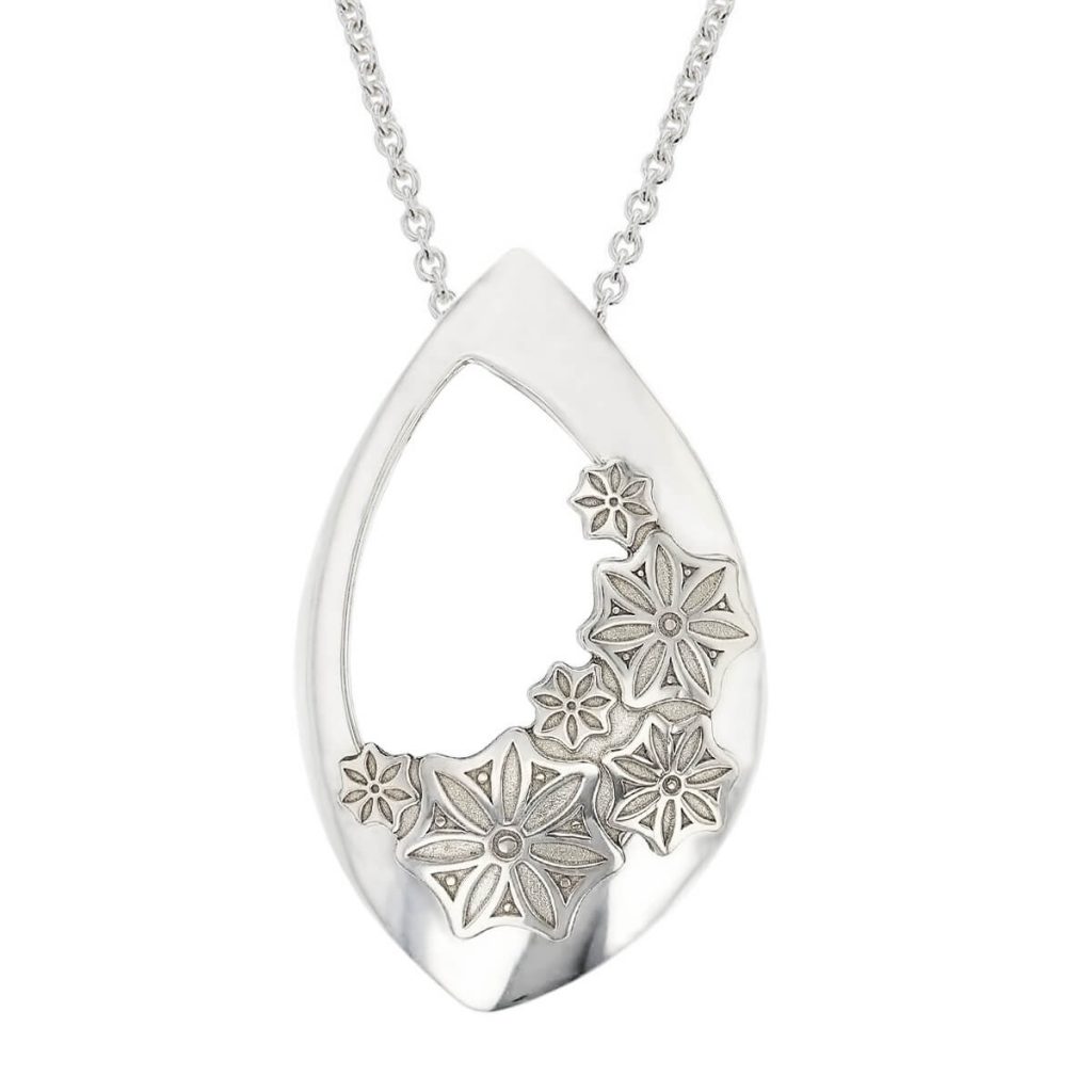 Marigold Floral large silver pendant with chain