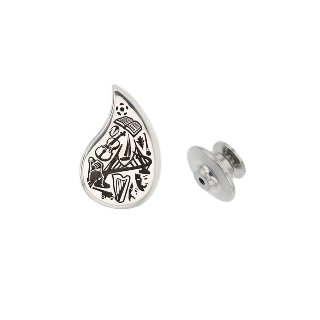 silver drop of derry peace bridge lapel pin