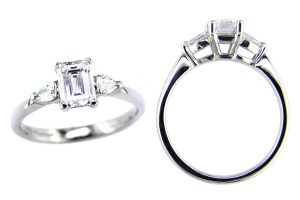 octagon cut diamond trilogy engagement ring style, designed & made by Faller the Jeweller, Derry/ Londonderry, Northern Ireland, bespoke cluster rings, custom design by Faller, platinum, three stone,