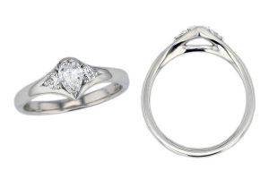 pear cut diamond trilogy engagement ring style, designed & made by Faller the Jeweller, Derry/ Londonderry, Northern Ireland, bespoke cluster rings, custom design by Faller, platinum, three stone,