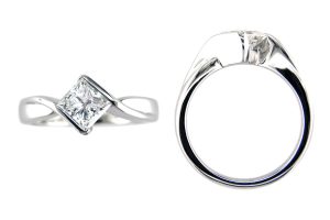 square diamond solitaire style engagement ring style, designed & made by Faller the Jeweller, Derry/ Londonderry, Northern Ireland, bespoke rings, custom design by Faller, platinum