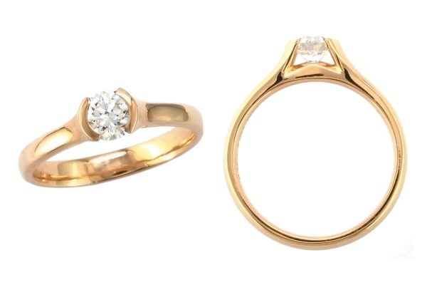 round diamond solitaire style engagement ring style, designed & made by Faller the Jeweller, Derry/ Londonderry, Northern Ireland, bespoke rings, custom design by Faller, rose gold