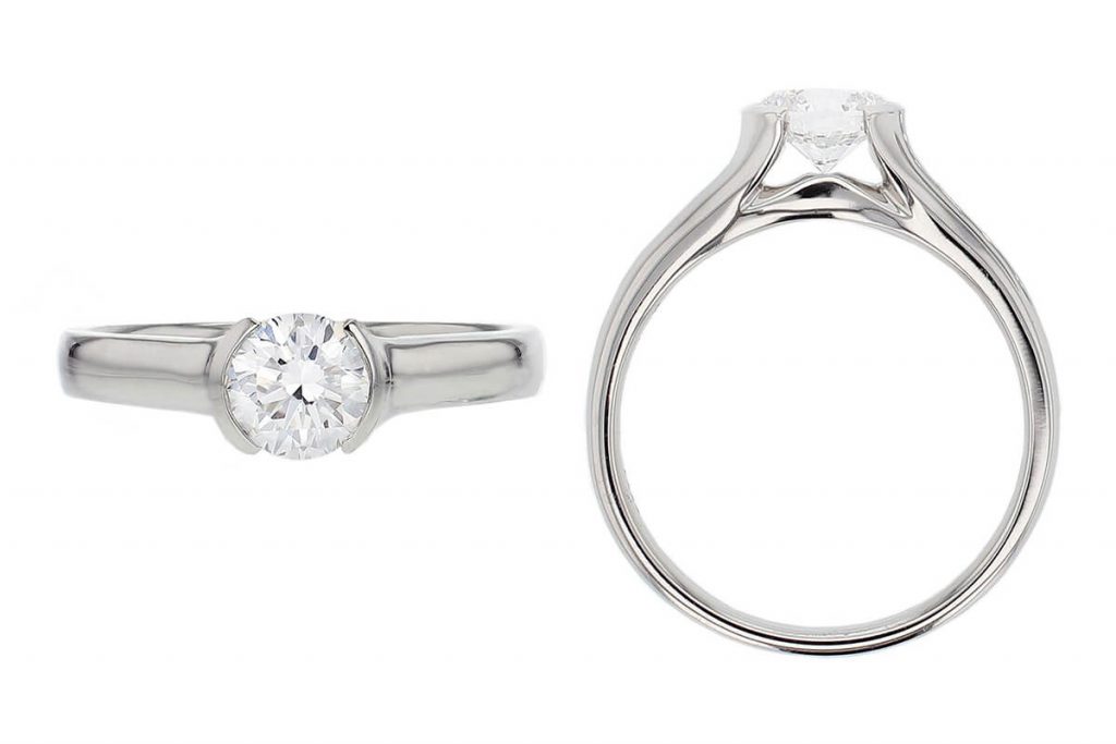 round diamond solitaire ring design, bespoke ring style, single stone ring, handmade by Faller, hand crafted, jewelry, ladies ring, bespoke jewellery, platinum