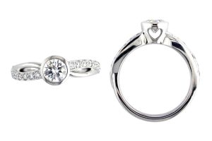 round diamond multi-stone engagement ring style with diamond set band, designed & made by Faller the Jeweller, Derry/ Londonderry, Northern Ireland, bespoke rings, custom design by Faller,