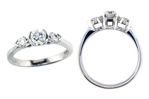 round cut diamond trilogy engagement ring style, designed & made by Faller the Jeweller, Derry/ Londonderry, Northern Ireland, bespoke cluster rings, custom design by Faller, platinum, three stone,