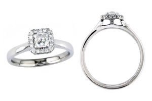 octagon halo style engagement ring style, designed & made by Faller the Jeweller, Derry/ Londonderry, Northern Ireland, bespoke cluster rings, custom design by Faller