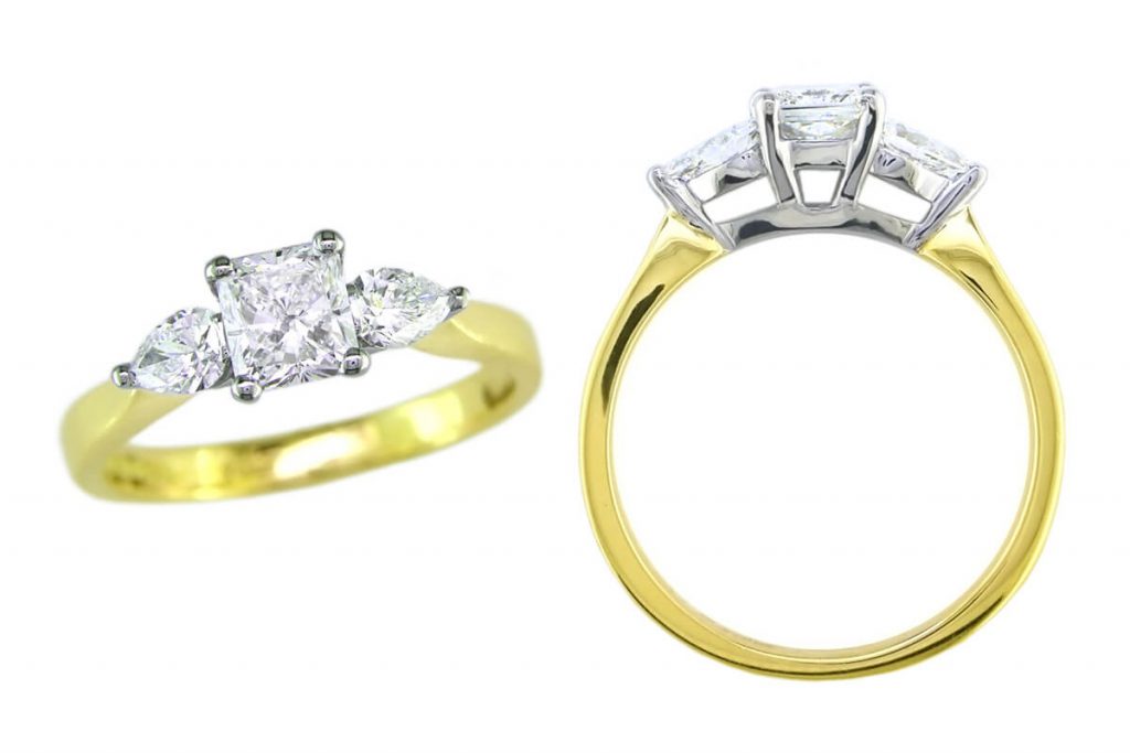 octagon cut diamond trilogy engagement ring style, designed & made by Faller the Jeweller, Derry/ Londonderry, Northern Ireland, bespoke cluster rings, custom design by Faller, platinum, three stone,