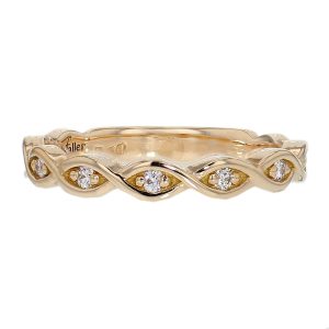 plaited 18ct rose gold ladies round brilliant cut diamond eternity ring, diamond set wedding ring, woman’s bridal, personalised engraving, court profile, comfort fit, precious jewellery by Faller of Derry/ Londonderry, jewelry, grain set, 18kt