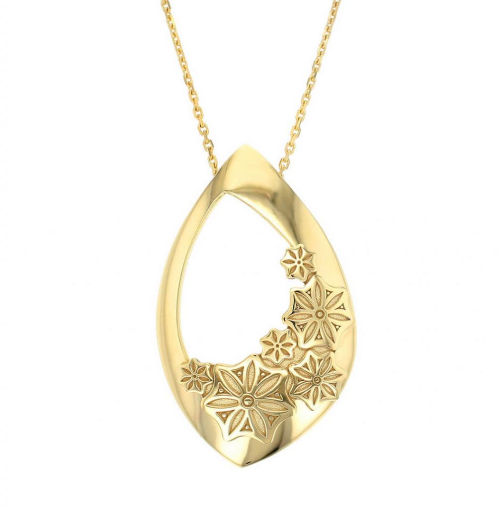 Marigold Floral large 18ct yellow gold pendant with chain