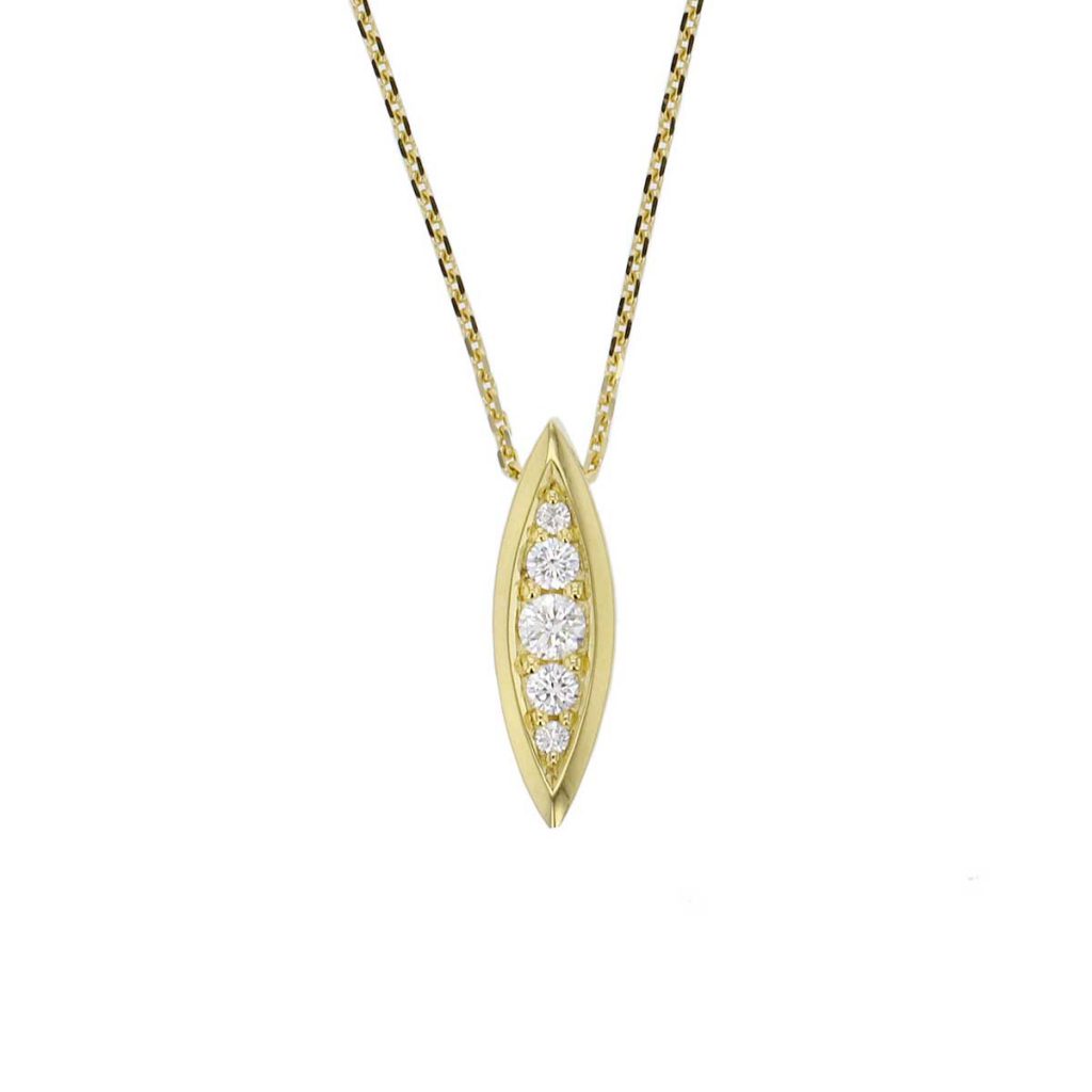 Small 18ct yellow gold marquise shape diamond set ladies pendant with chain