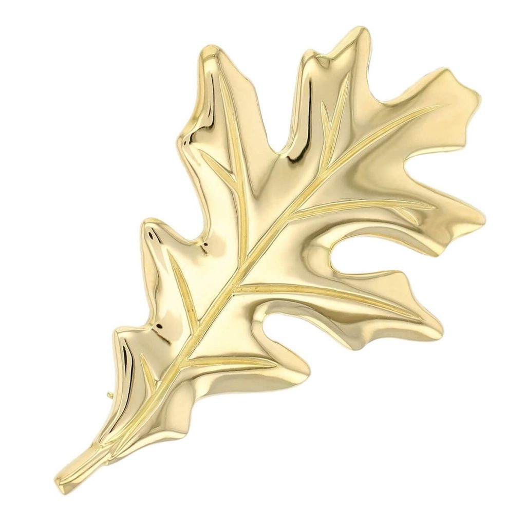Faller 18ct yellow gold oak leaf brooch front view