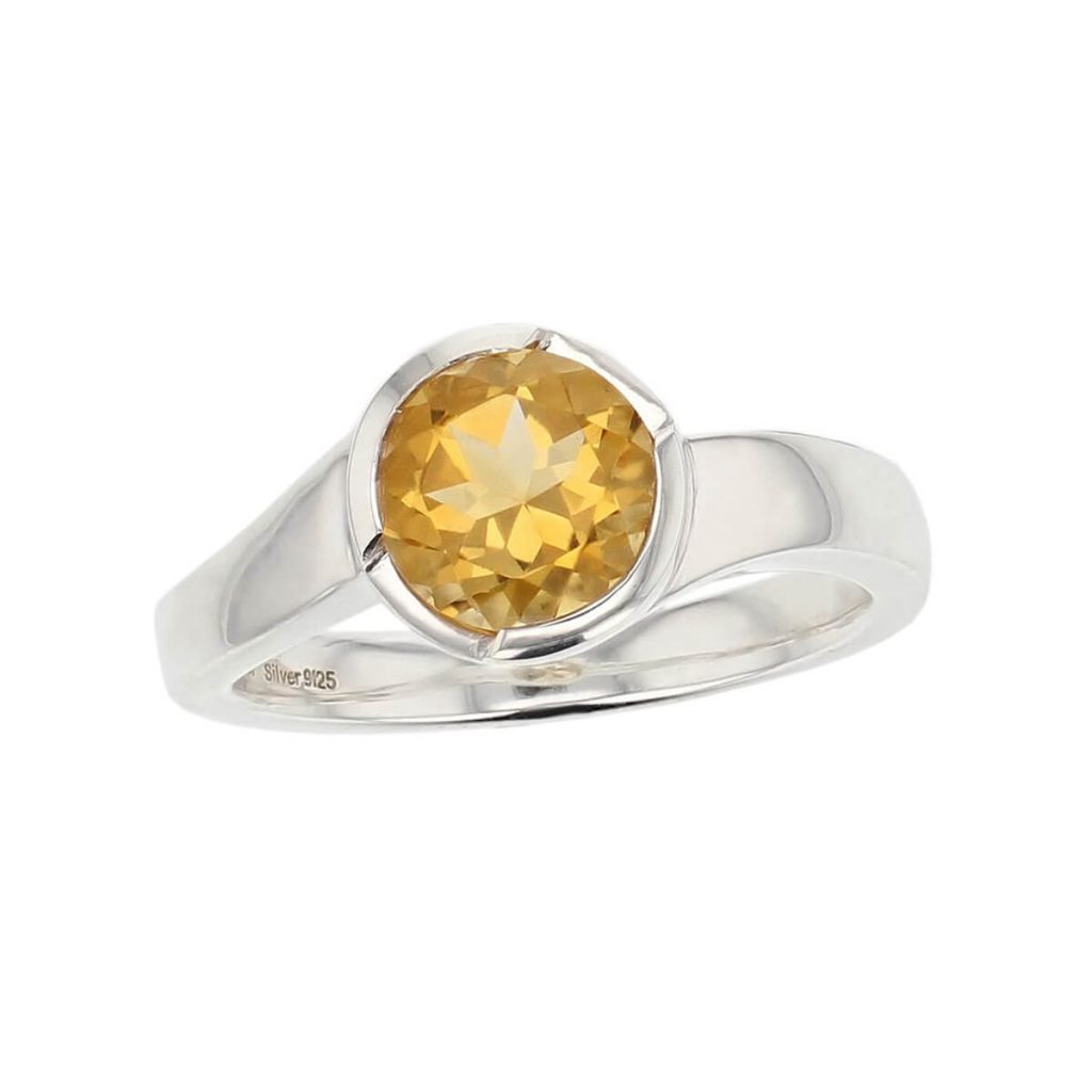 D’arcy sterling silver round cut faceted citrine gemstone ring, top view