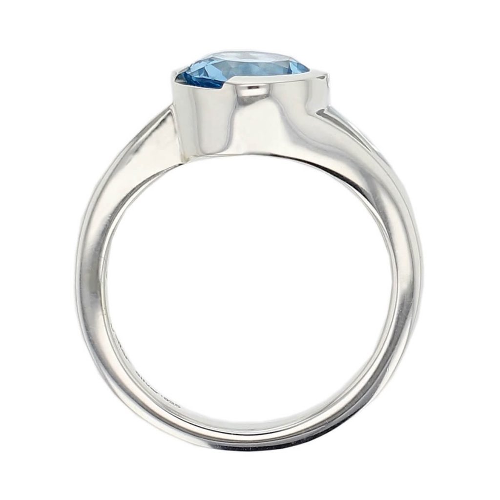 D’arcy sterling silver round cut faceted blue topaz gemstone ring, side view