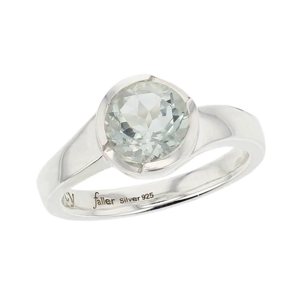 D’arcy sterling silver round cut faceted green quartz gemstone ring, top view