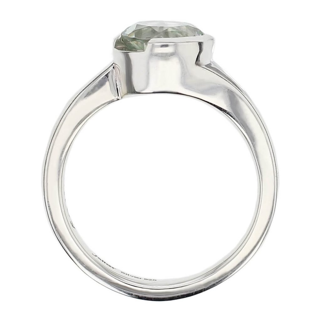 D’arcy sterling silver round cut faceted green quartz gemstone ring, side view