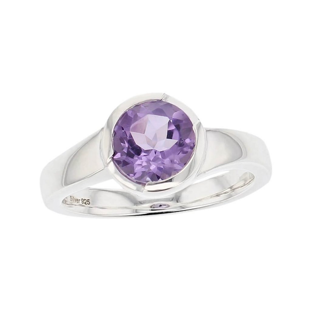 D’arcy sterling silver round cut faceted amethyst gemstone ring, top view