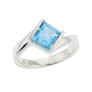 D’arcy sterling silver square cut faceted blue topaz gemstone ring, top view