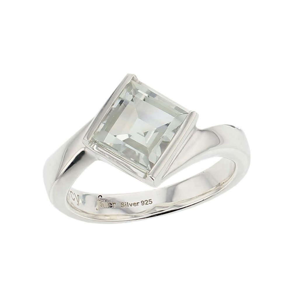 D’arcy sterling silver square cut faceted green quartz gemstone ring, top view