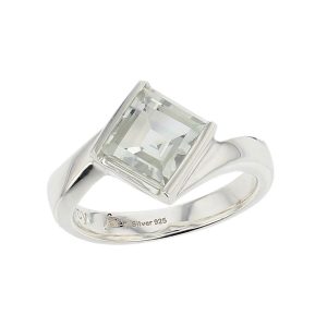 D’arcy sterling silver square cut faceted green quartz gemstone ring, top view
